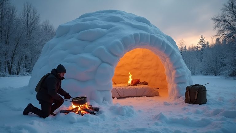 Man Builds the WARMEST IGLOO Survival Shelter Ever!