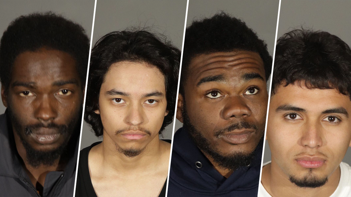 (Left to right) Joshua Kaliel Love, Miguel Angel Dorantes, Gabriel Asaih Stokes, and Dominic Pachecomanga were four of 10 suspects charged with burglary within the Palisades Fire evacuation zones in Santa Monica.