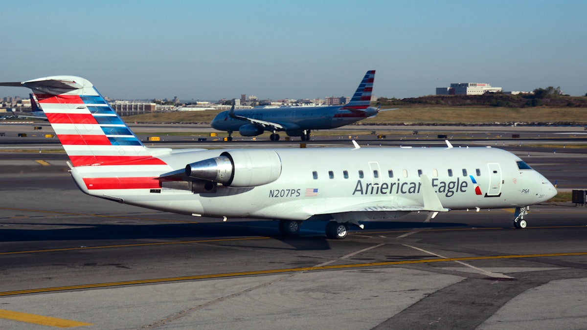 American Eagle passenger jet at airport