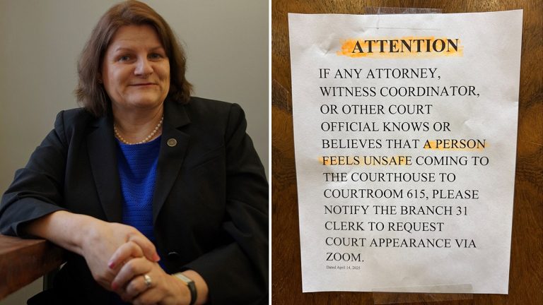 Photo shows Milwaukee judge’s courtroom door with notice to anyone who ‘feels unsafe’
