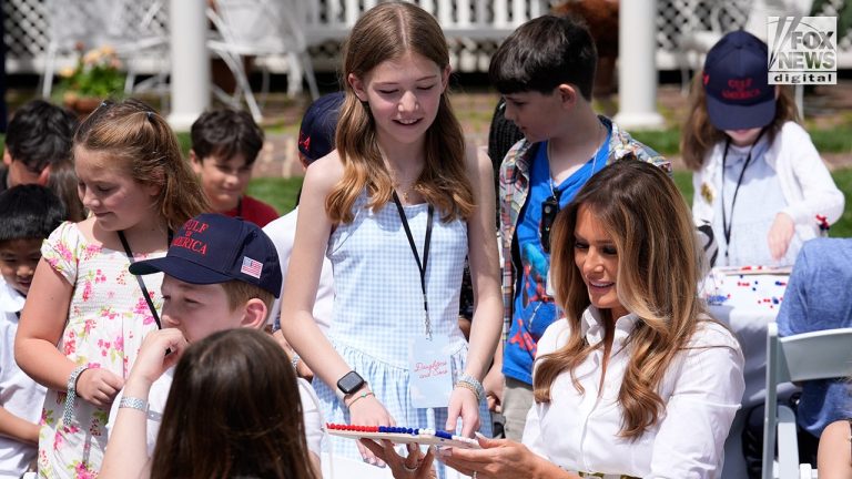 First lady Melania Trump welcomes children to White House for work day celebration