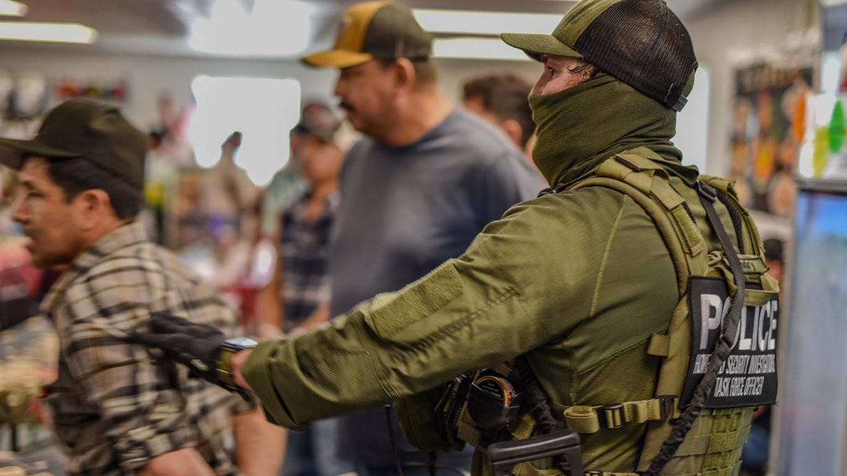 ICE agent arresting illegal migrants