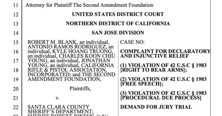 Gun Rights Groups Sue Santa Clara Over $2,000 CCW Costs and Mandatory Psych Exams