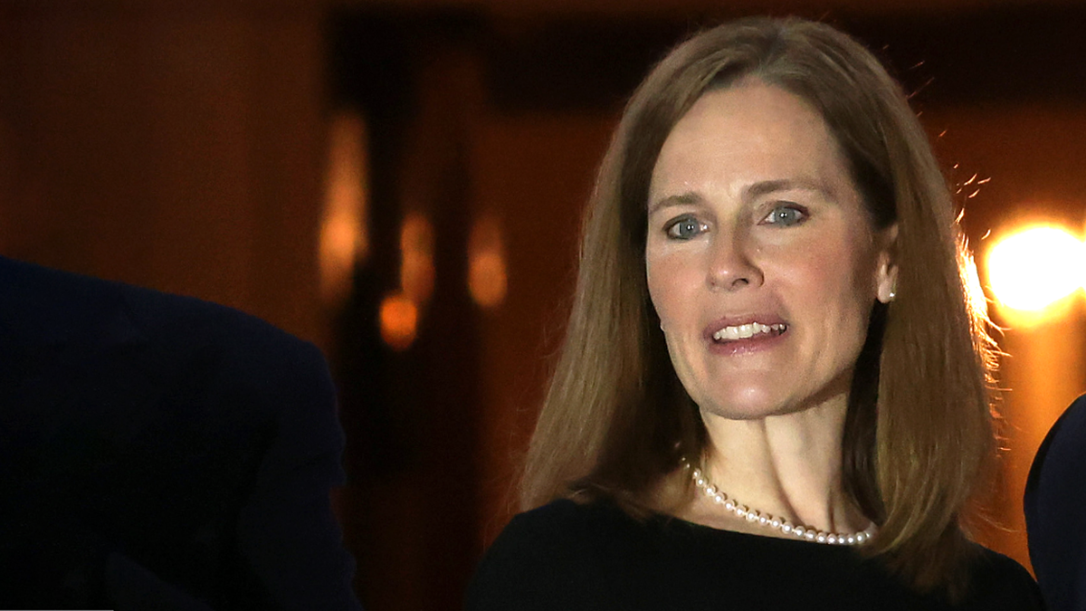 U.S. Supreme Court Justice Amy Coney Barrett is seen at the White House shortly after her Senate confirmation in October 2020. Justice Barrett delivered remarks at the 2025 Seventh Circuit Judicial Conference at the Swissotel hotel in Chicago, Illinois, on August 18, 2025. (Getty Images)
