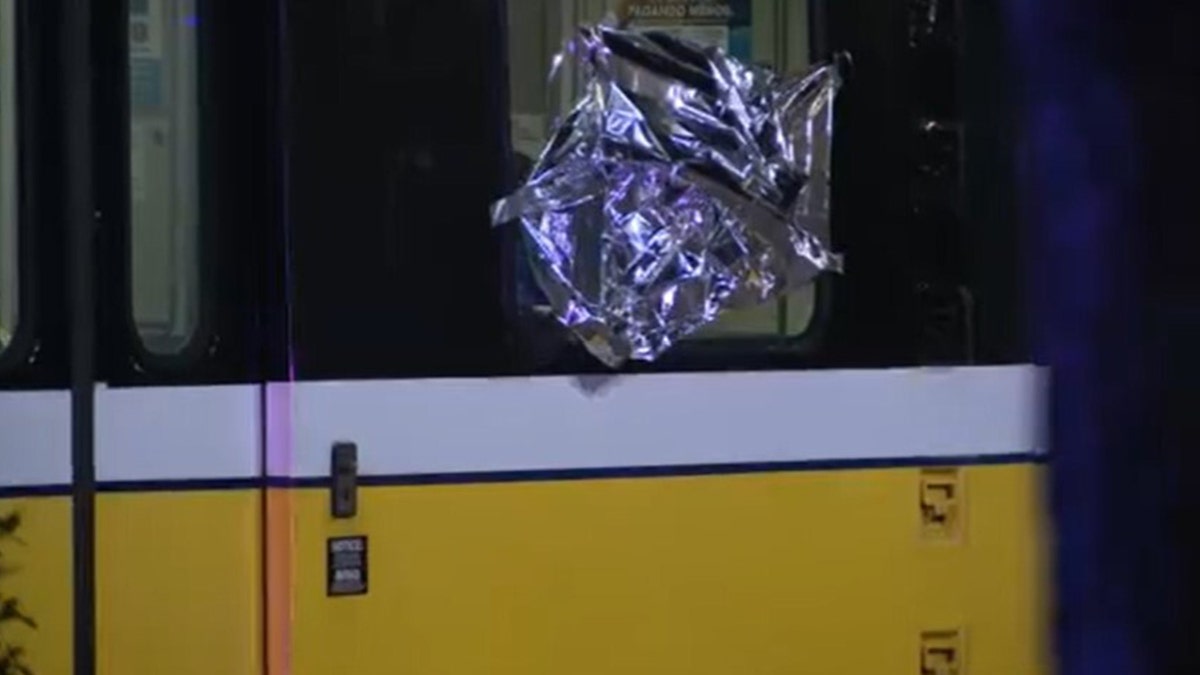 Covered up window on DART train after shooting