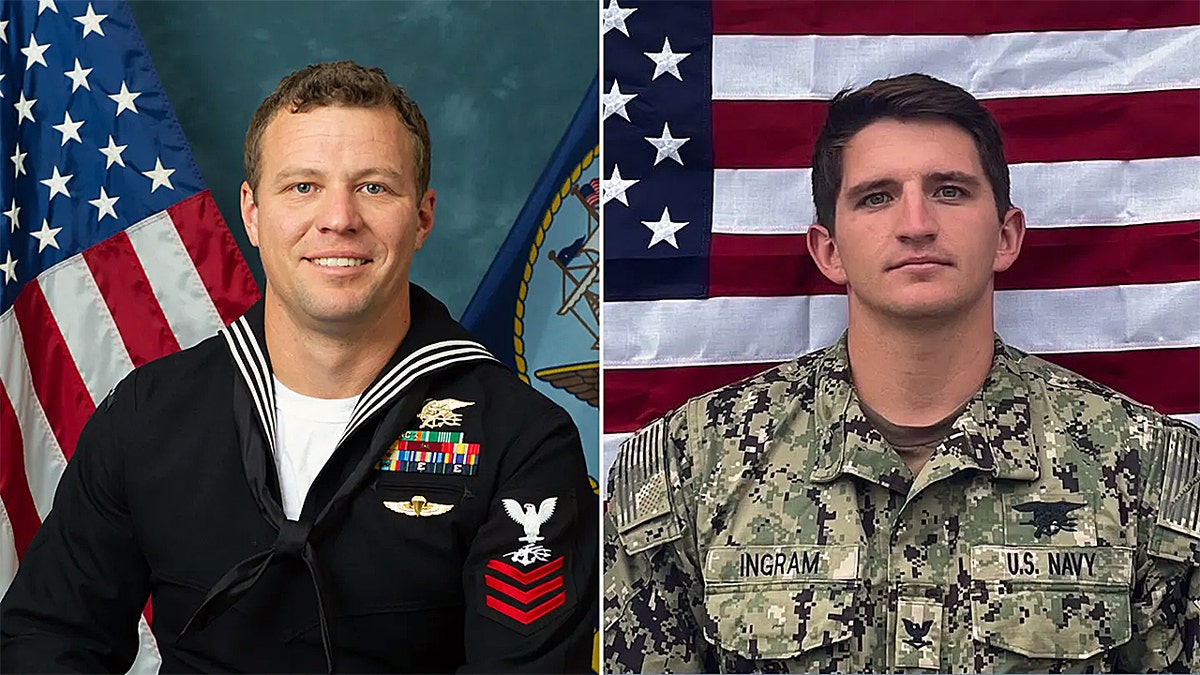 Navy Special Warfare Operator 1st Class Christopher J. Chambers, left, and Navy Special Warfare Operator 2nd Class Nathan Gage Ingram