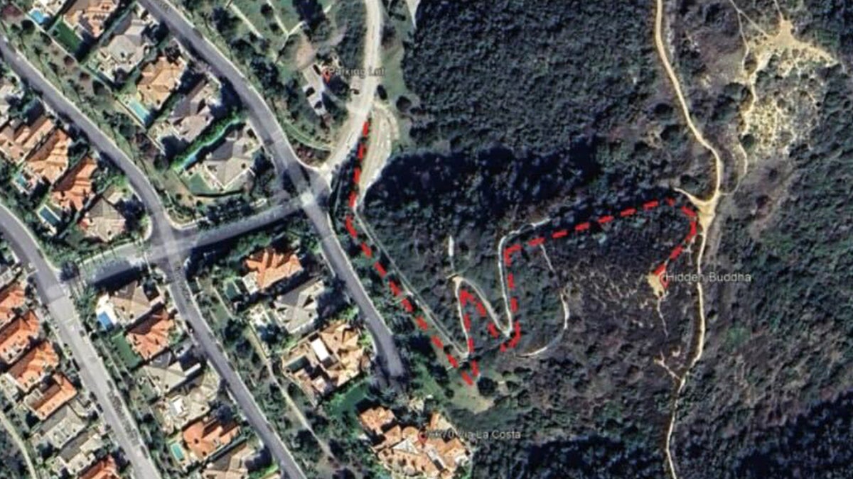 A map of the trail that Rinderknechht allegedly used to walk up to the Hidden Buddha clearing.