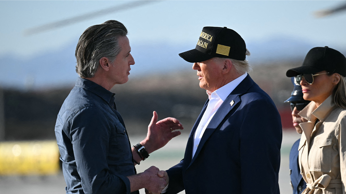 Trump and Newsom greet each other
