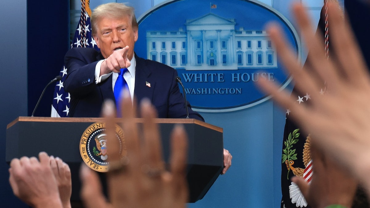 President Donald Trump takes press questions.