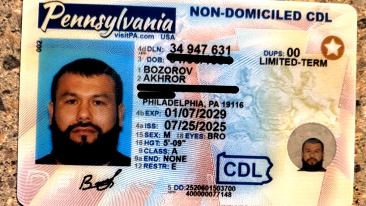 Akhror Bozorov's CDL from Pennsylvania