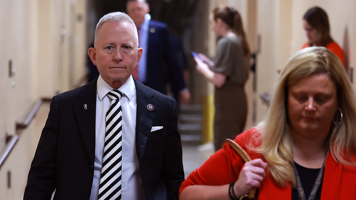 Rep. Jeff Van Drew arrives at a House Republican caucus meeting at the U.S. Capitol on Oct. 12, 2023, in Washington, D.C.