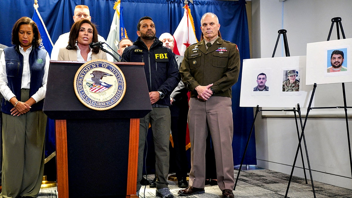 U.S. Attorney for D.C. Jeanine Pirro speaks at press conference, flanked by Kash Patel, Mayor Muriel Bowser