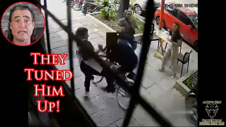 Sidewalk Cafe Butt Kicking of Thief Caught On Camera!