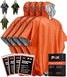 PREPARED4X Emergency Poncho and Mylar Blanket Liner - Heavey Duty, Waterproof, Wind-Resistant Green Outdoor Rain Poncho for Camping and Car Emergencies - 4 Pack (Orange)