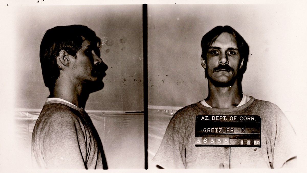A split side-by-side image of Doug Gretzler's mugshot.