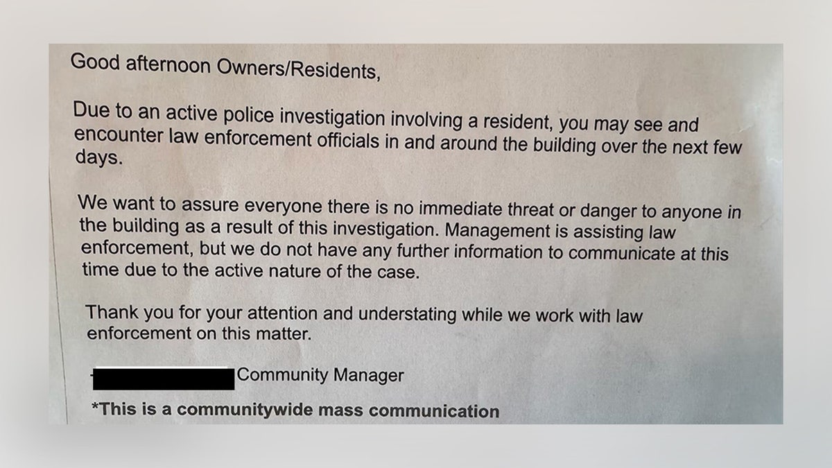 Public service announcement shared with residents, telling them about an increase in police activity.