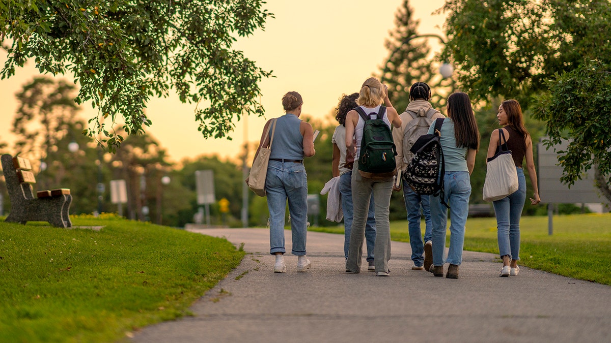 University Students Walking Outside on Campus