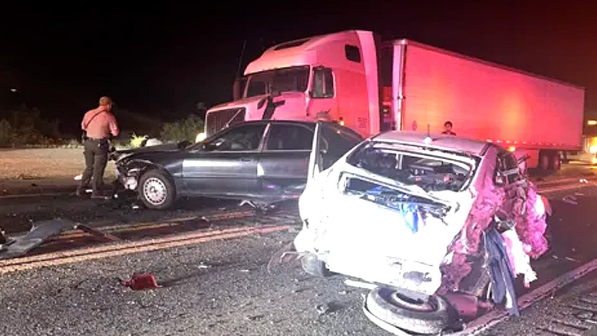 A multi-car pileup scene