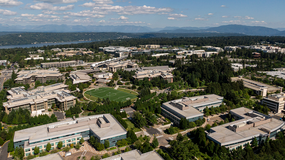 Aerial view of Microsoft headquarters In Redmond, Washington