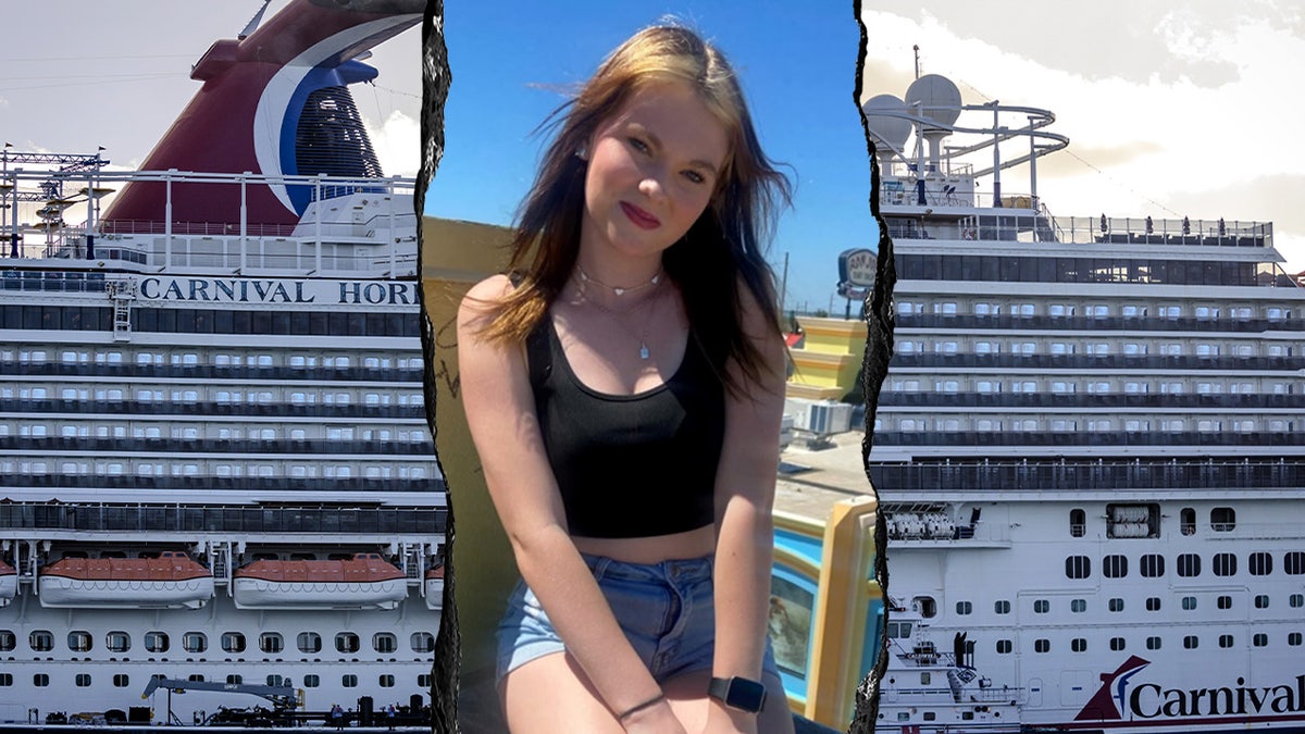 Photo inset of Anna Kepner with a Carnival Cruise ship.