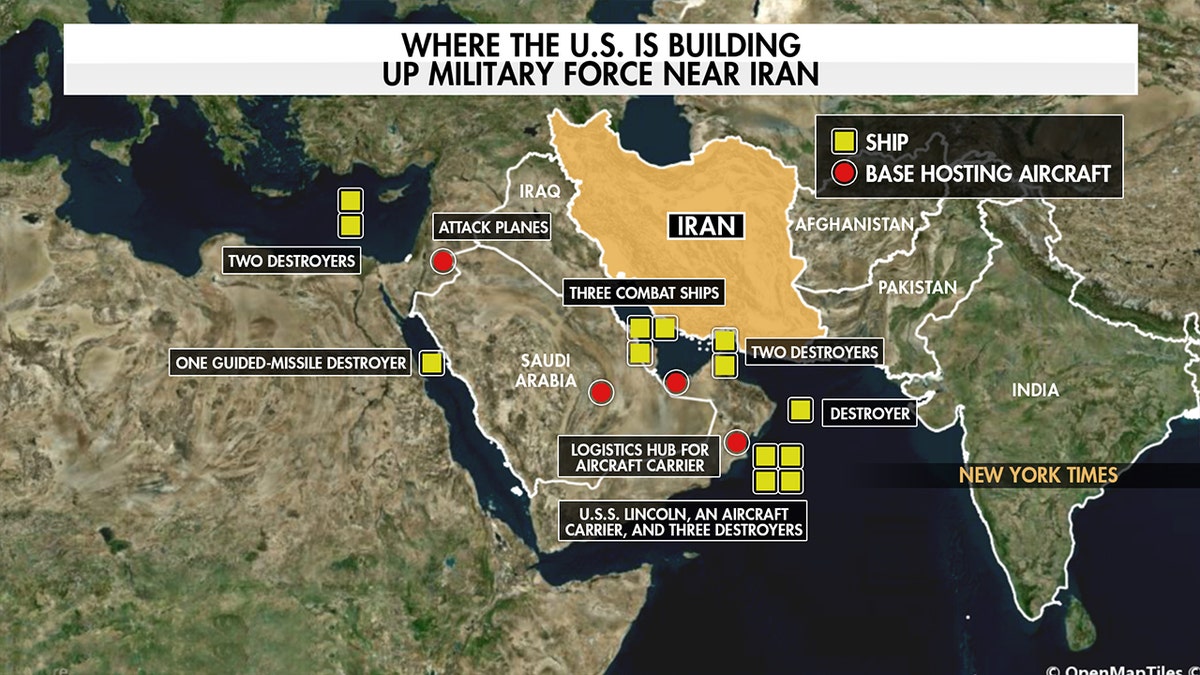 Map of US assets in Middle East