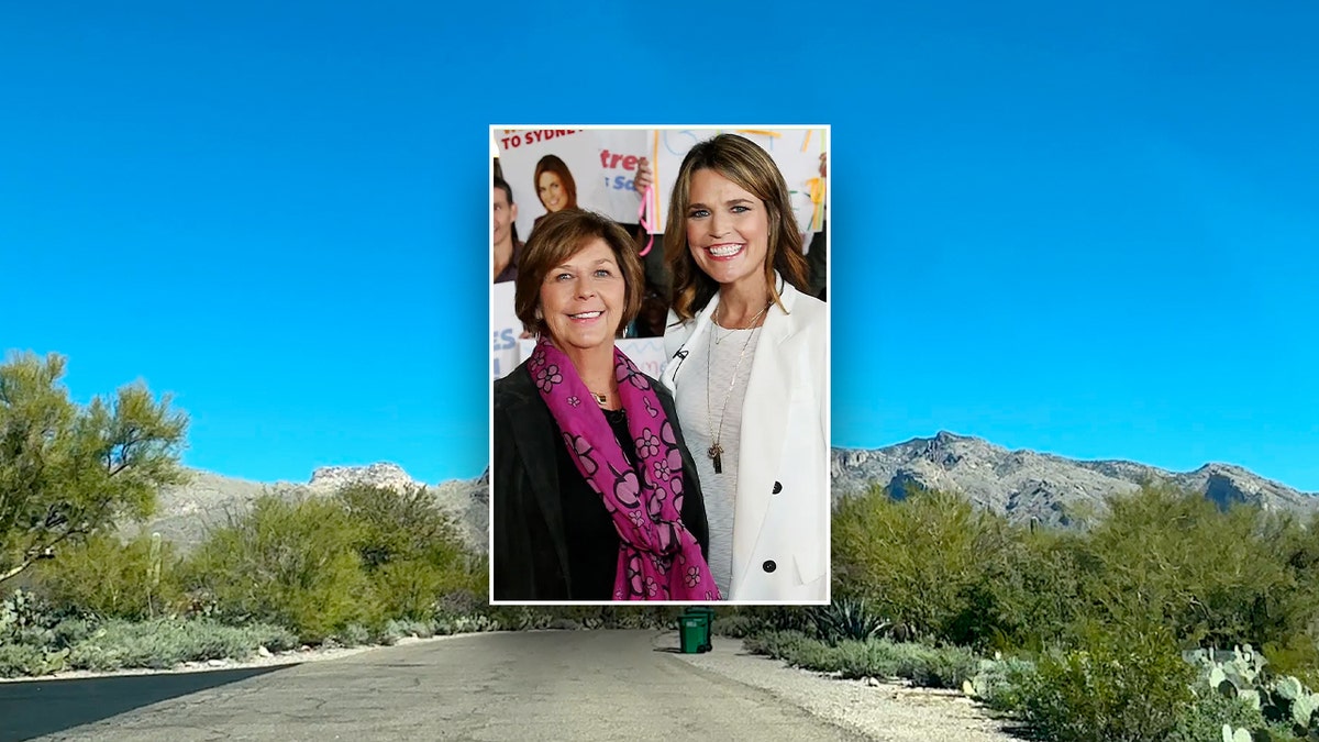 Savannah Guthrie posing with mom in Sydney over residential Tucson road.