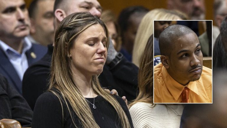 NYPD Officer Jonathan Diller’s widow weeps as sea of blue fills courtroom in accused cop killer’s murder trial