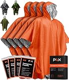 PREPARED4X Emergency Mylar Poncho – Survival Rain Poncho with Hood – Lightweight, Compact, Reusable Emergency Blanket Poncho for Hiking, Camping, Thermal Gear, Car Kit, Outdoors – 4 Pack (Orange)